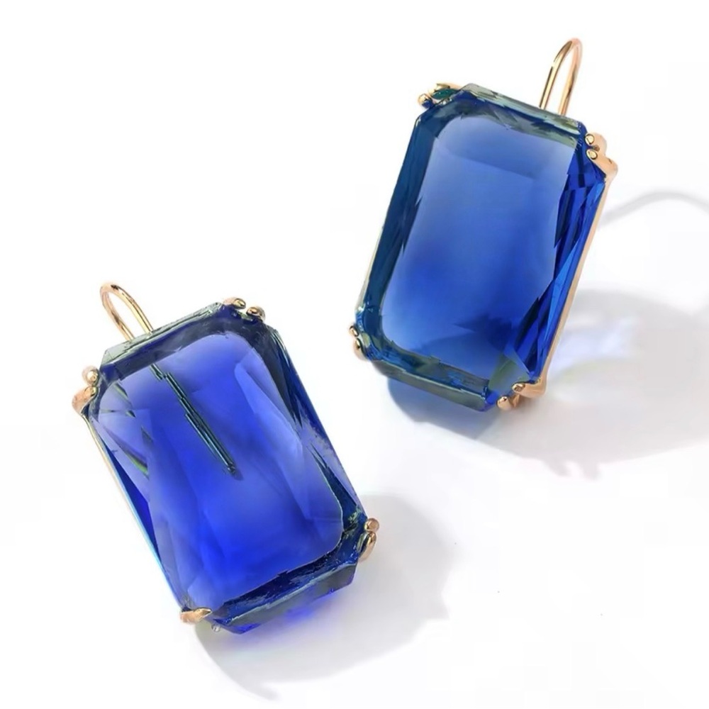 New Big Rectangle Translucent Chunky Blue September Drop Earrings